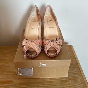 Christian Louboutin Shelley 90 Watersnake Mimetique in Nude peeptoe shoes